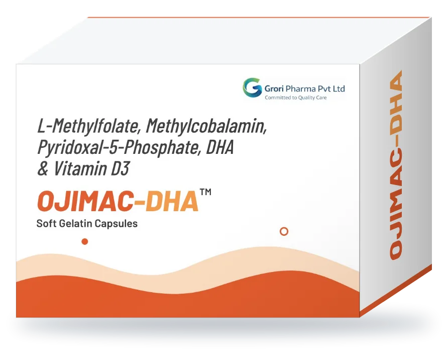Ojimac-DHA pack: L-Methylfolate Calcium 1 mg + Methylcobalamin 1500 mcg + Pyridoxine Hydrochloride 5-Phosphate 0.5 mg + DHA (40%) 200 mg + Vitamin D3 2000 IU